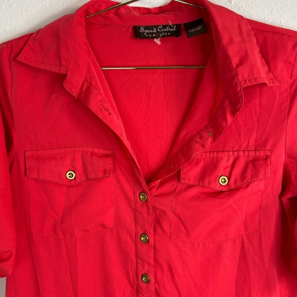 Speed Control Coral Shirt Dress Small Button Front Tab Sleeve Casual Tunic Style - Picture 5 of 12